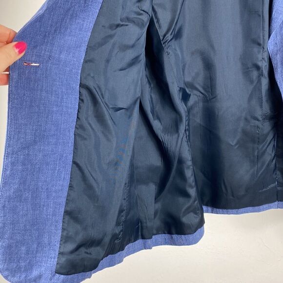 Alberto Makali Linen Blue 3/4 Sleeve Single Button Closure Blazer size 14 - Picture 6 of 10